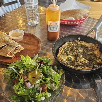 Family Cafe - Beef mix, side salad, mushroom and hot dog pastry, and some RAD hot sauce - Coffee & Tea Near Me - Beaverton, Oregon