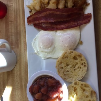 Crescent Inn Restaurant - 2 eggs over easy, turkey bacon, home fries, fried apples, buttered English muffin - American Near Me - Troy, Virginia