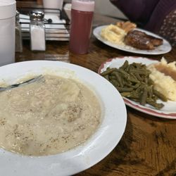 Esters Farm Cafe & Catering - Chicken and Dumplings and homemade mashed potatoes and green beans. Pork chops with homemade tomato pie and mashed potatoes.