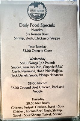 Menu photo 2 Our Bar Reno, NV