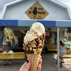 The Cone Zone - Coated Waffle Cone (peanuts) with Maple Walnut & Toasted Almond