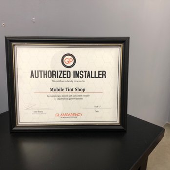 Mobile Tint Shop - Certificate - Vehicle Wraps Near Me - Malden, Massachusetts