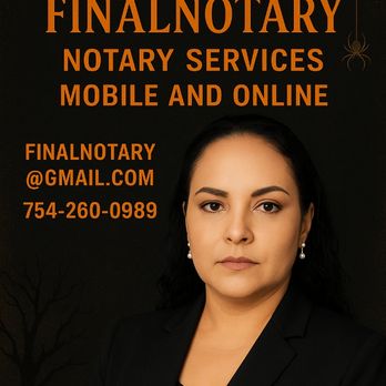 FinalNotary - Notary services
Mobile and Online - Notaries Near Me - Davie , Florida FinalNotary - Notary services
Mobile and Online - Notaries Near Me - Davie , Florida