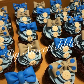 Sweetedibles - blue and brown cupcakes with bows - Custom Cakes Near Me Sweetedibles - blue and brown cupcakes with bows - Custom Cakes Near Me