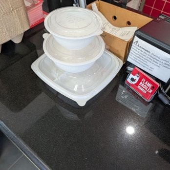 Flame Broiler - Bowl and plate sizes on the front counter - Fast Food Near Me - Garden Grove, California