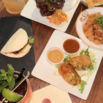 Red Pine - *House Made Vegetable Eggrolls (2) *Chinese Sticky Spare Ribs  and pork bao bun and crispy chili lemon shrimp - Chinese Near Me - Boca Raton, Florida