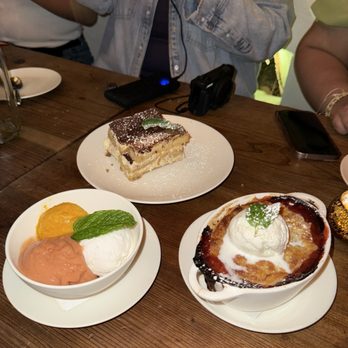 Fable - Dessert: Trio of Sorbets ($12.00), Tiramisu ($13.00), Strawberry Cobbler ($12.00). - New American Near Me - San Francisco, California