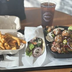 Gyro Crush - Side fries + Fountain Drink ($4.99) Gyro Lamb & Beef Pita ($10.75)  + Vegetable Salad ($13.99) SO FRESH !!