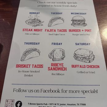 T-Bones Sports Pub - Weekly food specials/features - Sports Bars Near Me - Houston, Texas T-Bones Sports Pub - Weekly food specials/features - Sports Bars Near Me - Houston, Texas