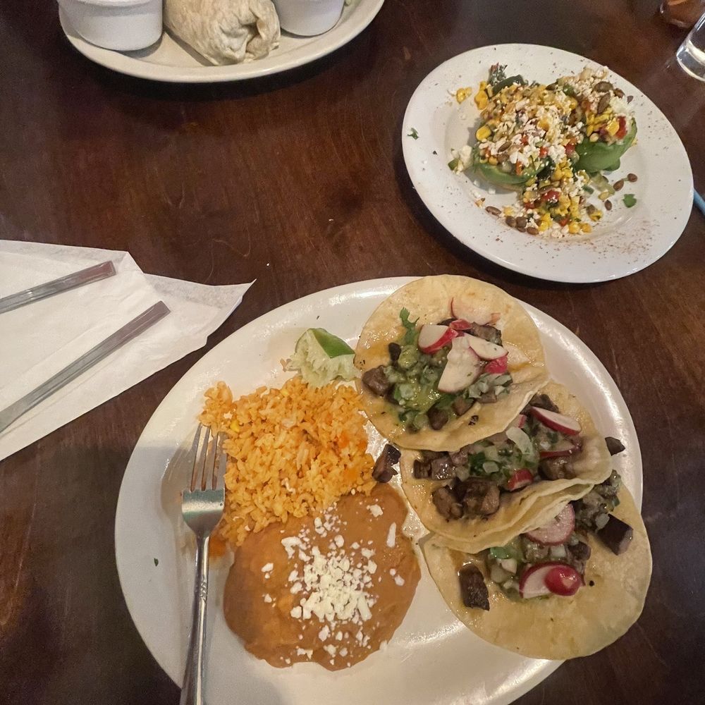 Nopal - Mexican street corn avocado. Main: Carne asada tacos & Veggie burrito with side salad. - Mexican Near Me - Gainesville, Florida Nopal - Mexican street corn avocado. Main: Carne asada tacos & Veggie burrito with side salad. - Mexican Near Me - Gainesville, Florida