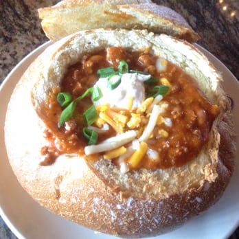 BJ's Restaurant & Brewhouse - Piranha Pale Ale Chili ($6.50) in a bread bowl (extra $2.50). Yum! - New American Near Me - Hurst, Texas BJ's Restaurant & Brewhouse - Piranha Pale Ale Chili ($6.50) in a bread bowl (extra $2.50). Yum! - New American Near Me - Hurst, Texas
