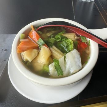 Zaza Thai - Small 44. Wonton Soup with vegetables added. - Thai Near Me - Tyler, Texas Zaza Thai - Small 44. Wonton Soup with vegetables added. - Thai Near Me - Tyler, Texas