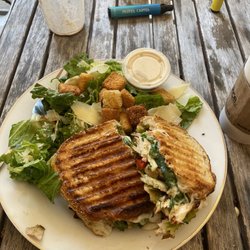 Be Well Bakery & Cafe - Chicken Pesto Panini with a side Cesar salad