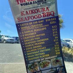 Kaikoura Seafood Bbq - Menu as of 1/7/2024