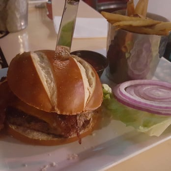 Engine No 9 - Bacon cheeseburger, plus pretzel bun - Burgers Near Me - Saint Petersburg, Florida