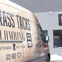 Exterior outside entrance of Brass Tacks Plumbing - Company vehicle outside our Plymouth, MN shop. - Plymouth, Minnesota Exterior outside entrance of Brass Tacks Plumbing - Company vehicle outside our Plymouth, MN shop. - Plymouth, Minnesota