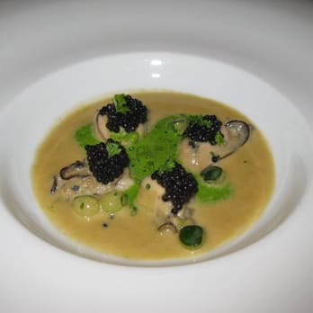 Gary Danko - Glazed oysters with Osetra caviar, zucchini pearls and lettuce cream. - New American Near Me - San Francisco, California