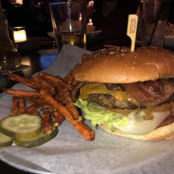 Yard House - Classic cheese burger with bacon and sweet potato fries - New American Near Me - West Nyack, New York Yard House - Classic cheese burger with bacon and sweet potato fries - New American Near Me - West Nyack, New York