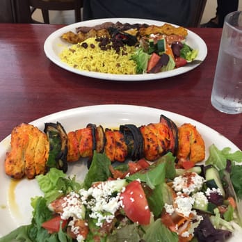Pom & Olive - Chicken shish with double salad, and the bf's koobideh combo plate - Mediterranean Near Me - Costa Mesa, California Pom & Olive - Chicken shish with double salad, and the bf's koobideh combo plate - Mediterranean Near Me - Costa Mesa, California