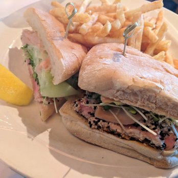 Moss Beach Distillery - Yellowfin Tuna Sandwich with fries - Seafood Near Me - Moss Beach, California Moss Beach Distillery - Yellowfin Tuna Sandwich with fries - Seafood Near Me - Moss Beach, California
