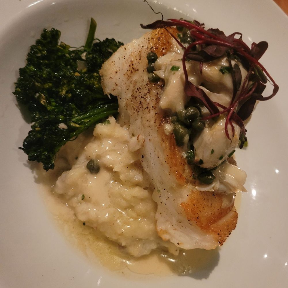 SILO Alamo Heights - Chilean sea bass with lump crab , mashed potatoes, and brocollini. - New American Near Me - San Antonio, Texas