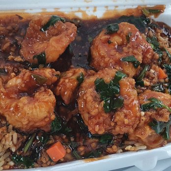 Hakka Legend Asian Cuisine - Manchurian Shrimp on Egg Fried Rice - Halal Near Me - Markham, Ontario