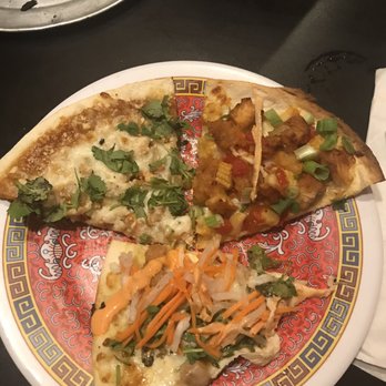 Fong's Pizza - All 3 choices- Thai Chicken, Genera Tso's, and Bahn Mi Pork. - Pizza Near Me - Des Moines, Iowa Fong's Pizza - All 3 choices- Thai Chicken, Genera Tso's, and Bahn Mi Pork. - Pizza Near Me - Des Moines, Iowa