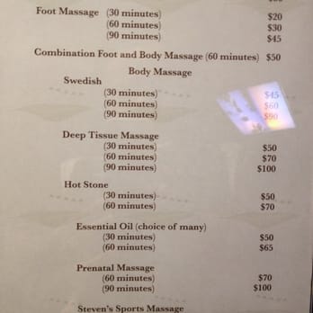 Relax Ave Day Spa - Pricing sheet as of Dec '14 - Reflexology Near Me - Dublin, California