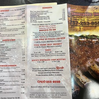 Rocco's Smokehouse Grill - Menu 6.23 - Barbeque Near Me - Williamsburg, Virginia Rocco's Smokehouse Grill - Menu 6.23 - Barbeque Near Me - Williamsburg, Virginia