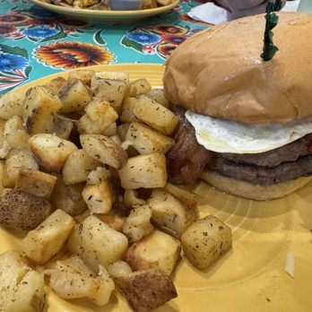 The Flying Biscuit Cafe - Wake Up Burger with "Moon-Dusted" Potatoes - July 2026 - Breakfast & Brunch Near Me - Raleigh, North Carolina The Flying Biscuit Cafe - Wake Up Burger with "Moon-Dusted" Potatoes - July 2026 - Breakfast & Brunch Near Me - Raleigh, North Carolina