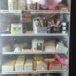Camas Organic Market - Small refrigerated section for dairy goods and nut milks.