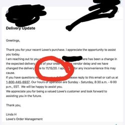 Lowe's Home Improvement - Order was placed 9/4/2020...