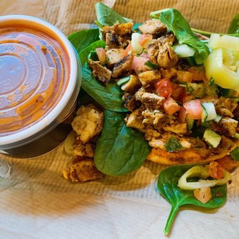 CAVA - Mini Pita with Chicken with Tomato, Cucumbers, and Banana Peppers - Mediterranean Near Me - Plano, Texas