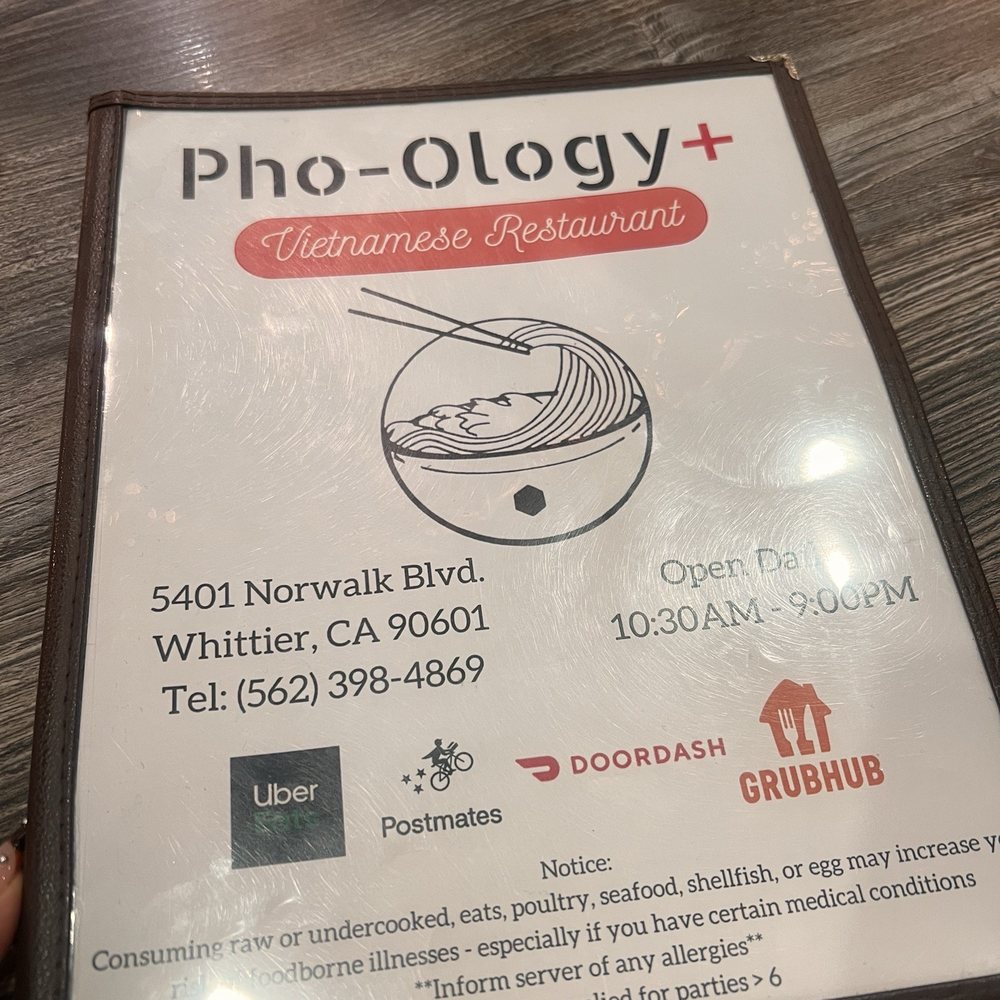 Pho-Ology - Menu - Vietnamese Near Me - Whittier, California