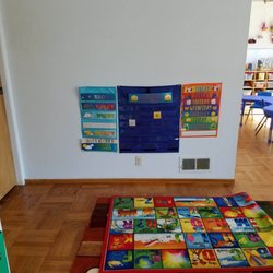 Circle time area: engage in conversation about the weather, days of the week, months of the year, songs and stories