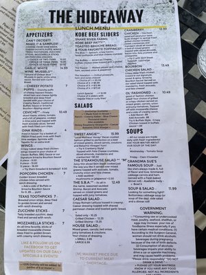 Menu photo 2 The HideAway Restaurant & Bar Battle Mountain, NV Menu photo 2 The HideAway Restaurant & Bar Battle Mountain, NV
