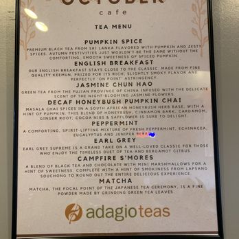 October Cafe - Tea menu - Coffee & Tea Near Me - Chicago, Illinois October Cafe - Tea menu - Coffee & Tea Near Me - Chicago, Illinois