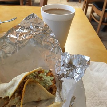 Sol Cafe Mejicano - Chorizo with potatoes taco and coffee - Mexican Near Me - Houston, Texas