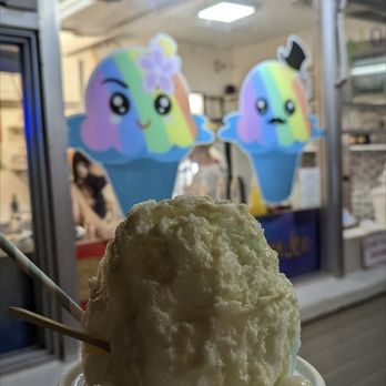Lahaina Shave Ice - Keiki shady shave ice (blue Hawaiian, coconut, and mango with haupia cap) ($6.50) with mochi ($1) - Desserts Near Me - Honolulu, Hawaii Lahaina Shave Ice - Keiki shady shave ice (blue Hawaiian, coconut, and mango with haupia cap) ($6.50) with mochi ($1) - Desserts Near Me - Honolulu, Hawaii