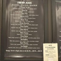 Juice menu