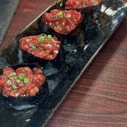 Raw beef nigiri