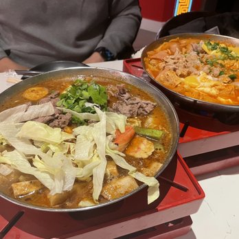 Little Pot - Shacha beef hot pot (left) and Korean army stew hot pot (right) - Bubble Tea Near Me - Piscataway, New Jersey Little Pot - Shacha beef hot pot (left) and Korean army stew hot pot (right) - Bubble Tea Near Me - Piscataway, New Jersey