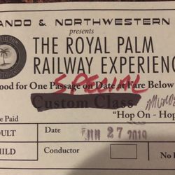 The Royal Palm Railway Murder Mystery - Ticket for the murder mystery train ride
