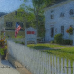 Walter's Barber Shop - Impressionist style painting by artist Bill McEntee of Walter's Barber Shop in Easton, MA
