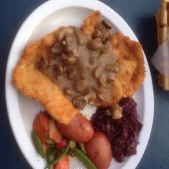 Adrian's - Mushroom schnitzel. Very nice; potatoes and veggies way too much grease/oil/butter. - Greek Near Me - Langley, British Columbia