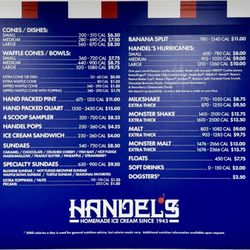Handel's Homemade Ice Cream - Menu (as of May 2025)