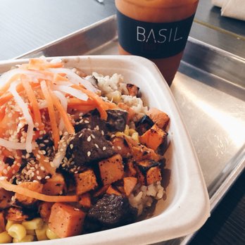 Basil Box - Brown rice, steak, corn, sweet potato, pickled veggies and sesame seeds + thai iced tea - Vietnamese Near Me - Toronto, Ontario