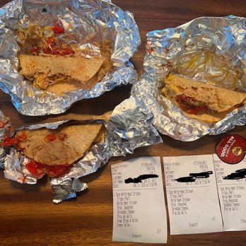 Moe's Southwest Grill - The tacos, not even one bite taken, lay destroyed in a sea of inadequate aluminum foil, as if trying to cry for another chance! - Tex-Mex Near Me - Lexington, South Carolina