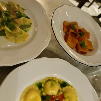 Massara - Mezzelune (left), Cheesemakers Raviolini (bottom), Paccheri Pomodoro (right) - Italian Near Me - New York, New York Massara - Mezzelune (left), Cheesemakers Raviolini (bottom), Paccheri Pomodoro (right) - Italian Near Me - New York, New York