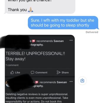 Sawsan Williams Photography - Deleted reviews she sent me after asking to call me so she could apologize - Session Photography Near Me Sawsan Williams Photography - Deleted reviews she sent me after asking to call me so she could apologize - Session Photography Near Me